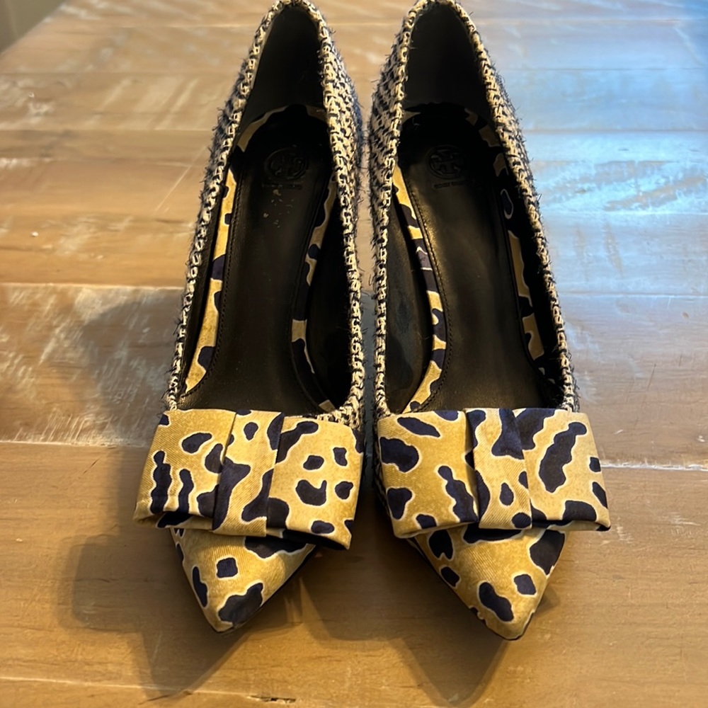 Tory Burch tweed and suede heels